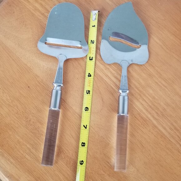 Vintage Serving Set Clear Lucite Handles 2-Piece Cheese Slicer Stainless Steel - Picture 2 of 7